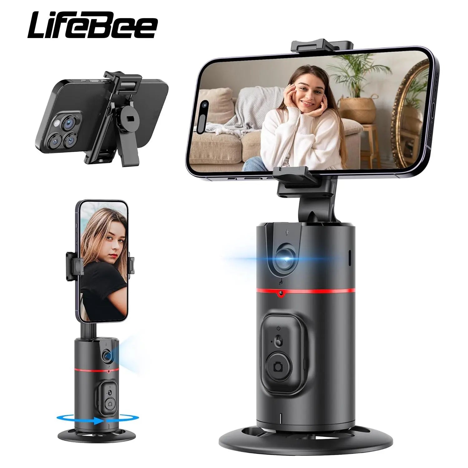 LIFEBEE 360° Rotatable Phone Holder, 1Count Rechargeable Auto Face Tracking Phone Holder, Smart Shooting Camera Mount for Live Vlog Streaming Video, Back to School